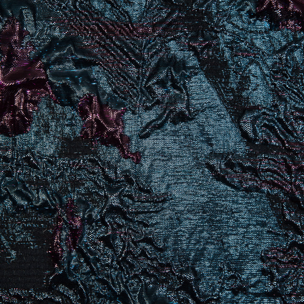 Magenta and Teal Luxury Floral Metallic Brocade - Full