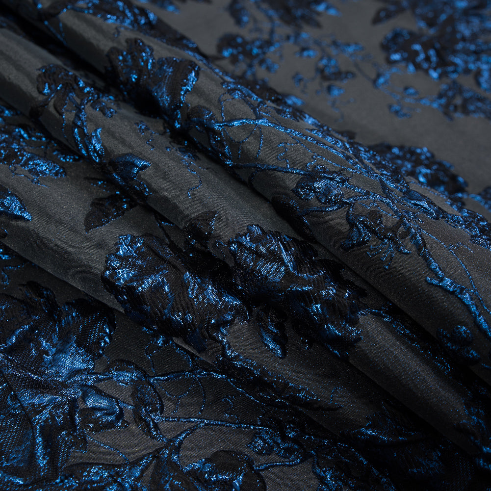 Blue and Black Luxury Floral Metallic Brocade Detail