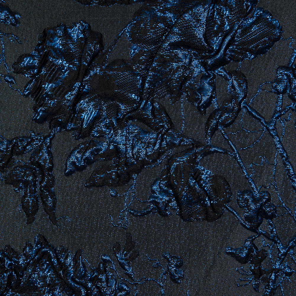 Blue and Black Luxury Floral Metallic Brocade Full