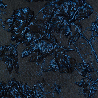 Blue and Black Luxury Floral Metallic Brocade Full