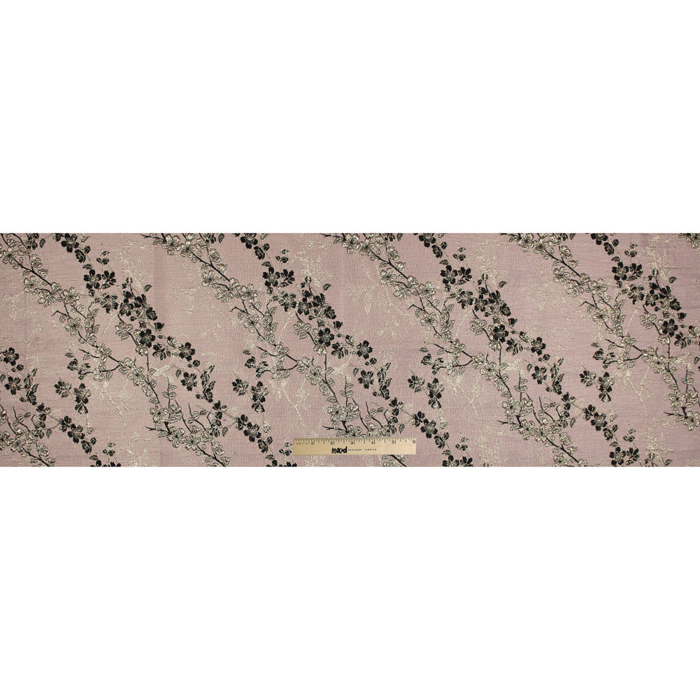 Pink, Black and Gold Luxury Floral Metallic Brocade - Folded