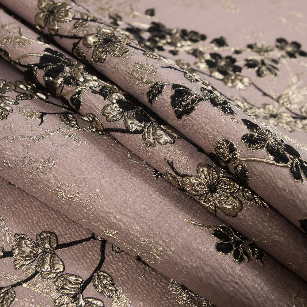Pink, Black and Gold Luxury Floral Metallic Brocade - Detail