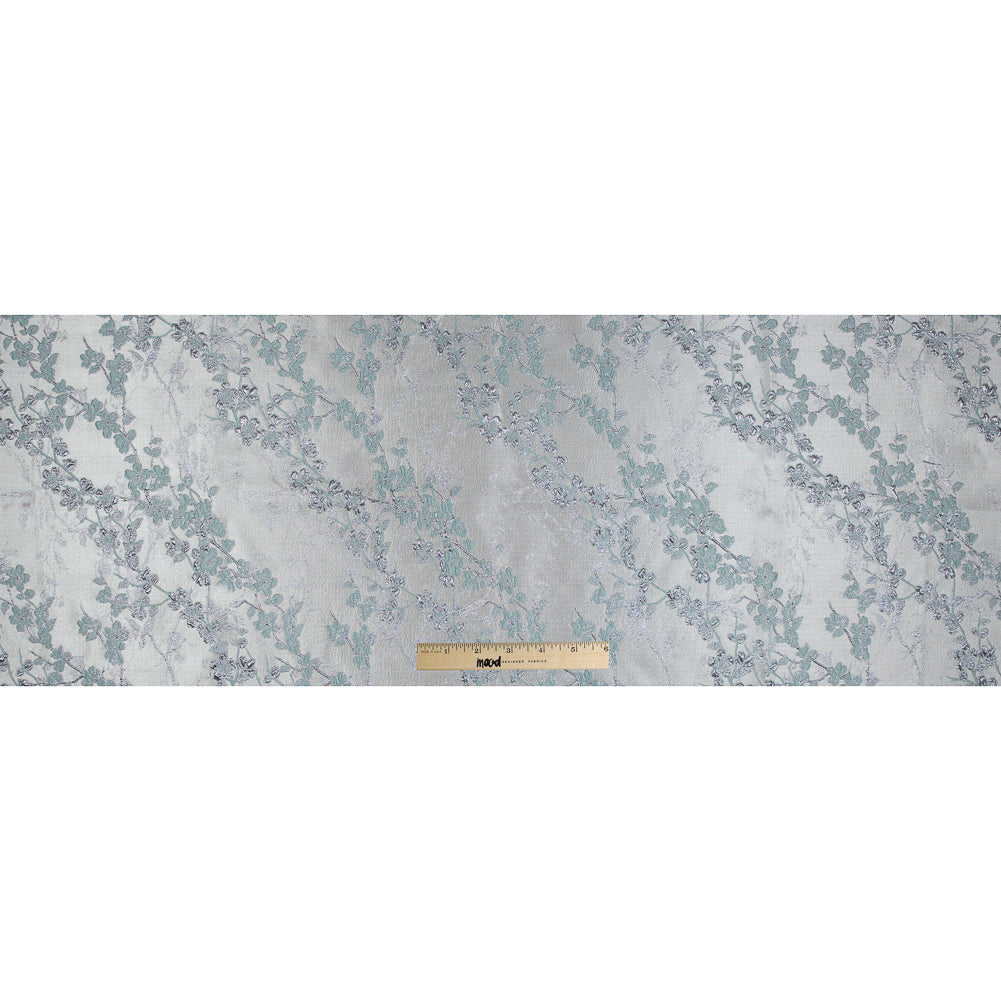 Aqua and Silver Luxury Floral Metallic Brocade - Folded