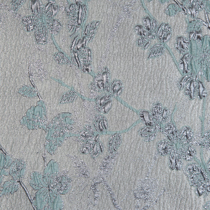 Aqua and Silver Luxury Floral Metallic Brocade - Full