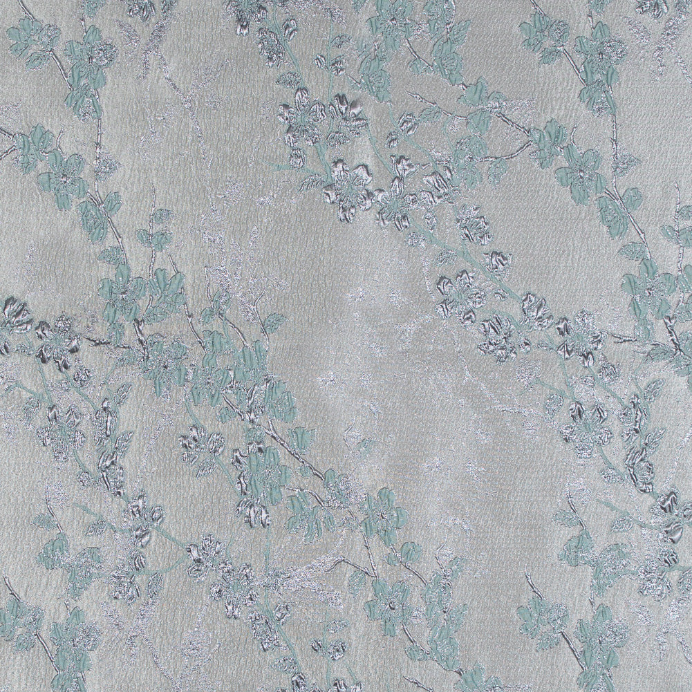Aqua and Silver Luxury Floral Metallic Brocade