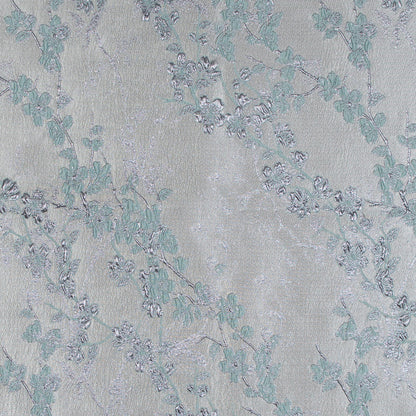 Aqua and Silver Luxury Floral Metallic Brocade