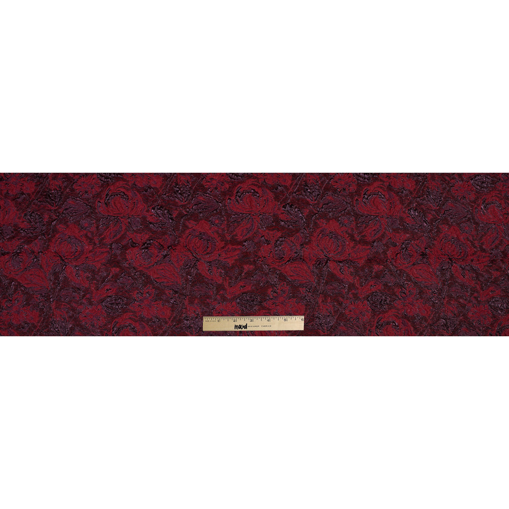 Red and Aubergine Luxury Abstract Metallic Brocade - Folded