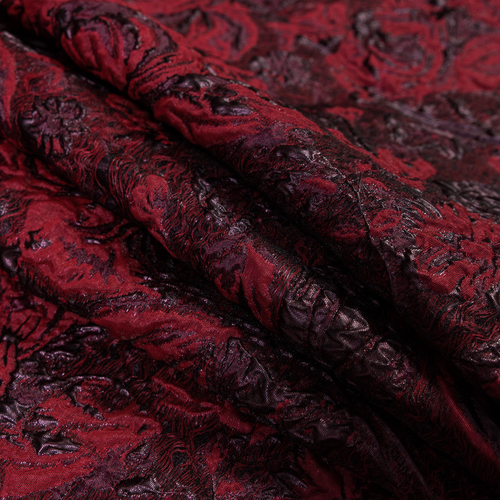 Red and Aubergine Luxury Abstract Metallic Brocade - Detail