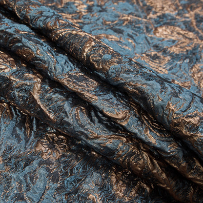 Blue and Gold Luxury Abstract Metallic Brocade - Detail