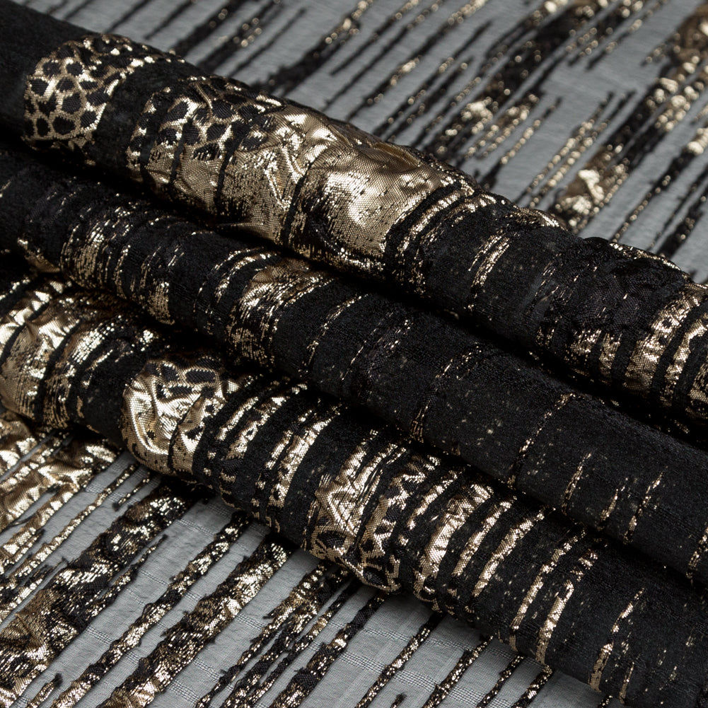 Metallic Gold and Black Luxury Striated Burnout Brocade Folded