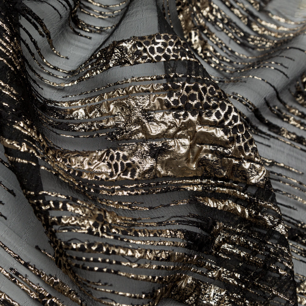 Metallic Gold and Black Luxury Striated Burnout Brocade Detail
