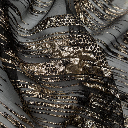 Metallic Gold and Black Luxury Striated Burnout Brocade Detail
