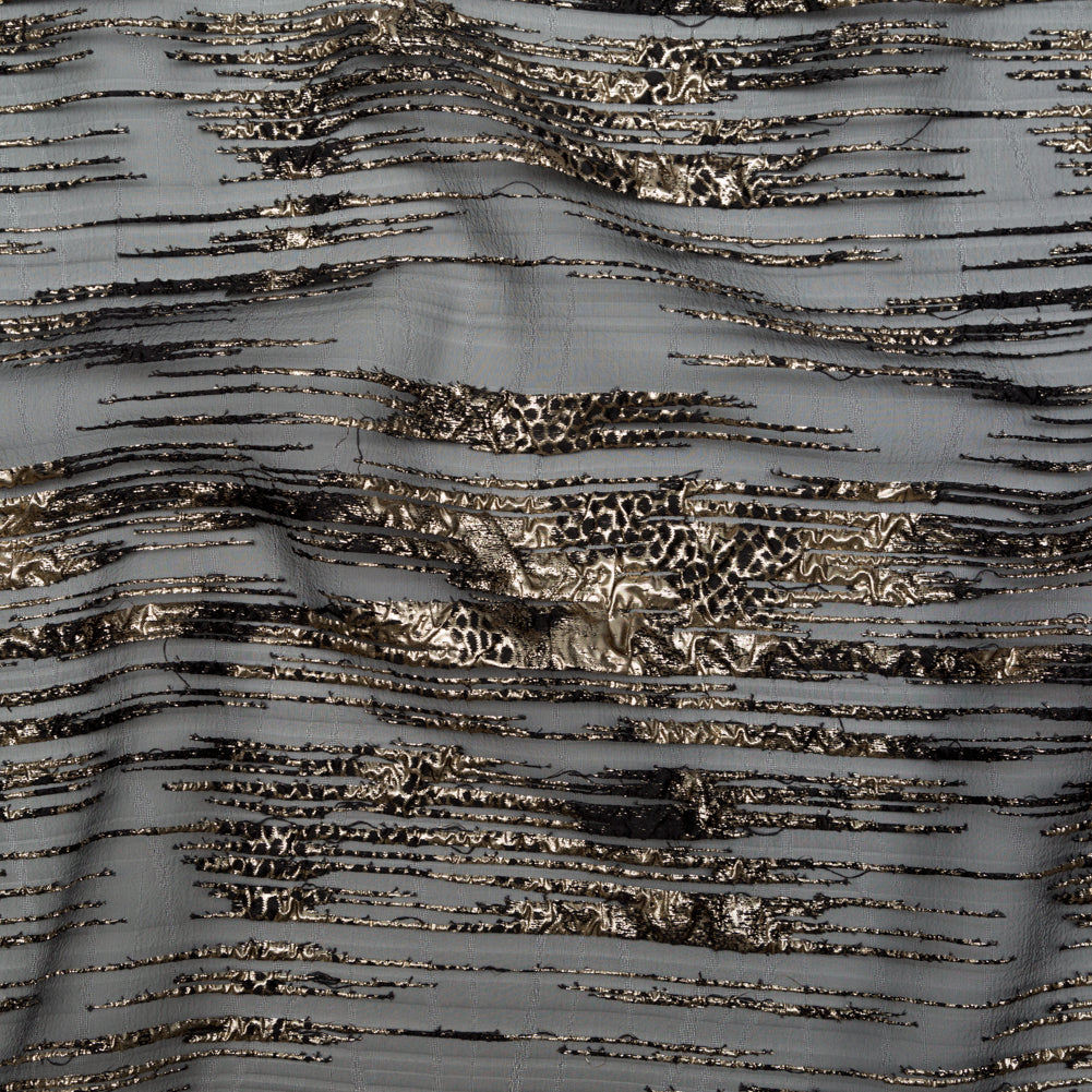 Metallic Gold and Black Luxury Striated Burnout Brocade