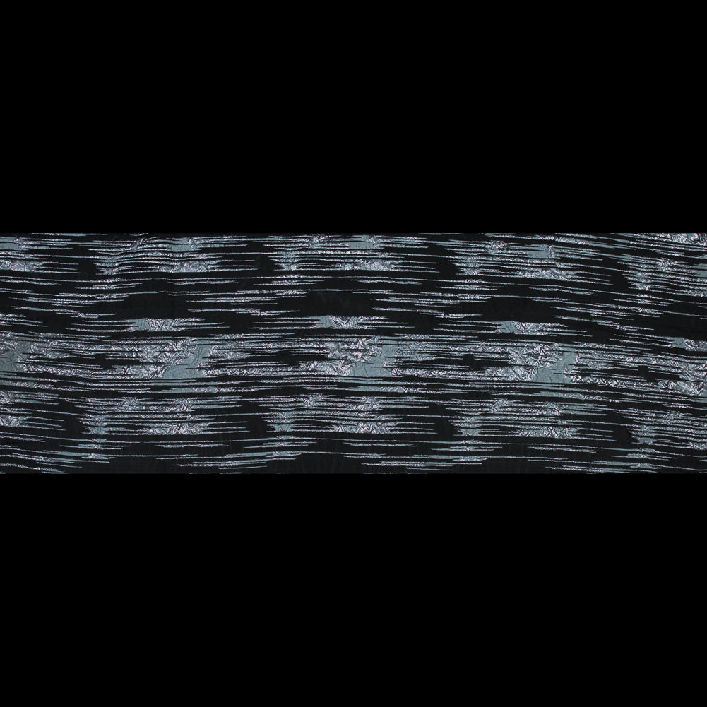 Black and Metallic Stone Blue Luxury Striated Burnout Brocade - Folded