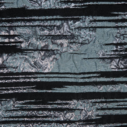 Black and Metallic Stone Blue Luxury Striated Burnout Brocade - Full