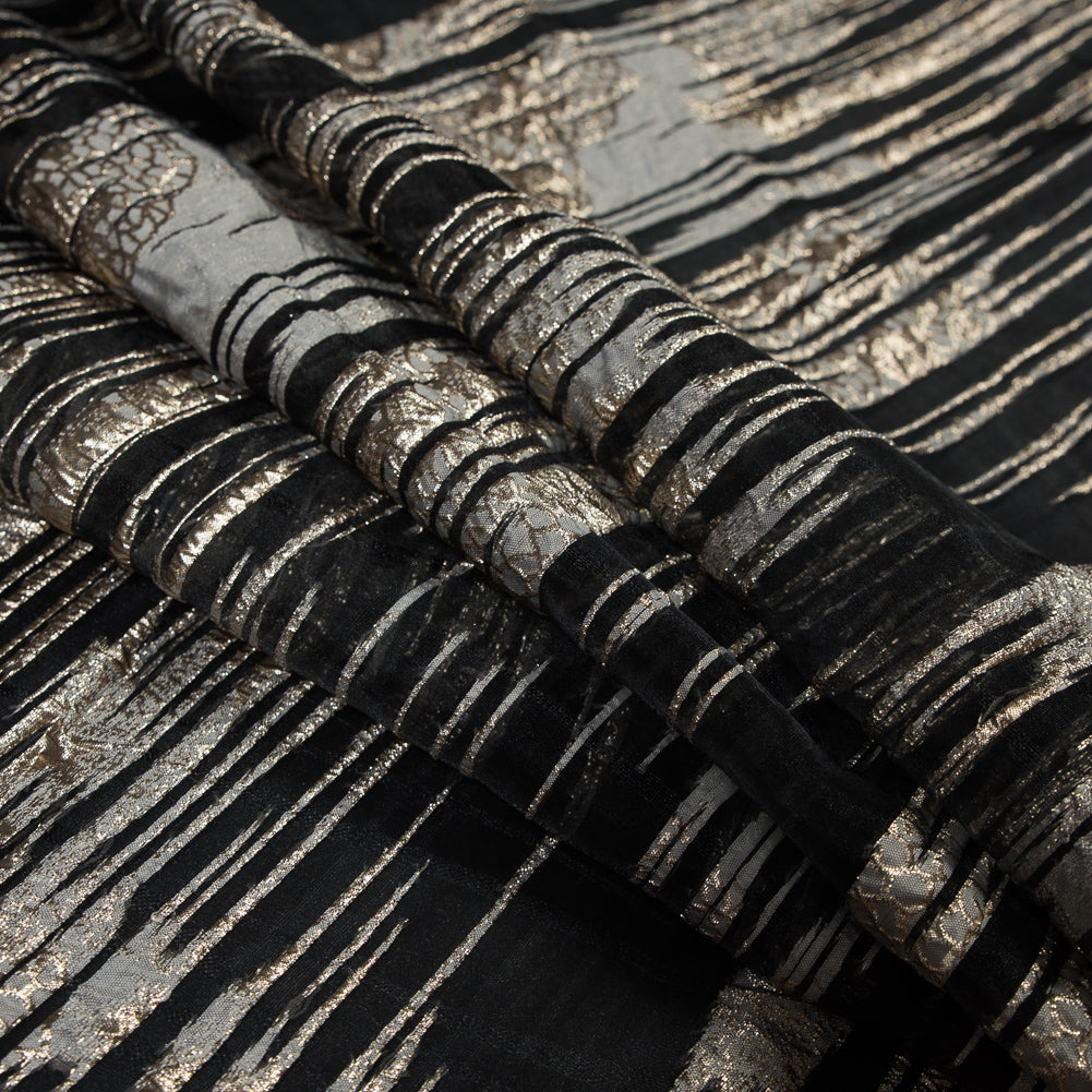Metallic Pale Gold and Luxury Striated Burnout Brocade - Detail