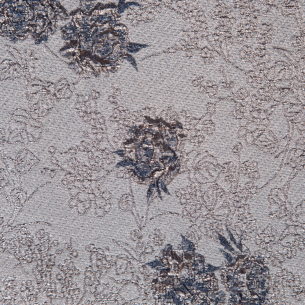 Rose Gold and Periwinkle Luxury Floral Metallic Brocade Full