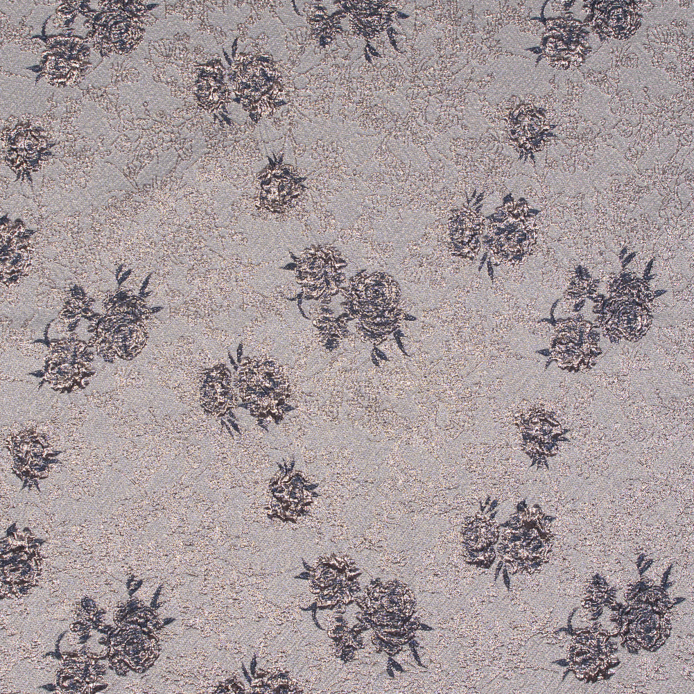 Rose Gold and Periwinkle Luxury Floral Metallic Brocade