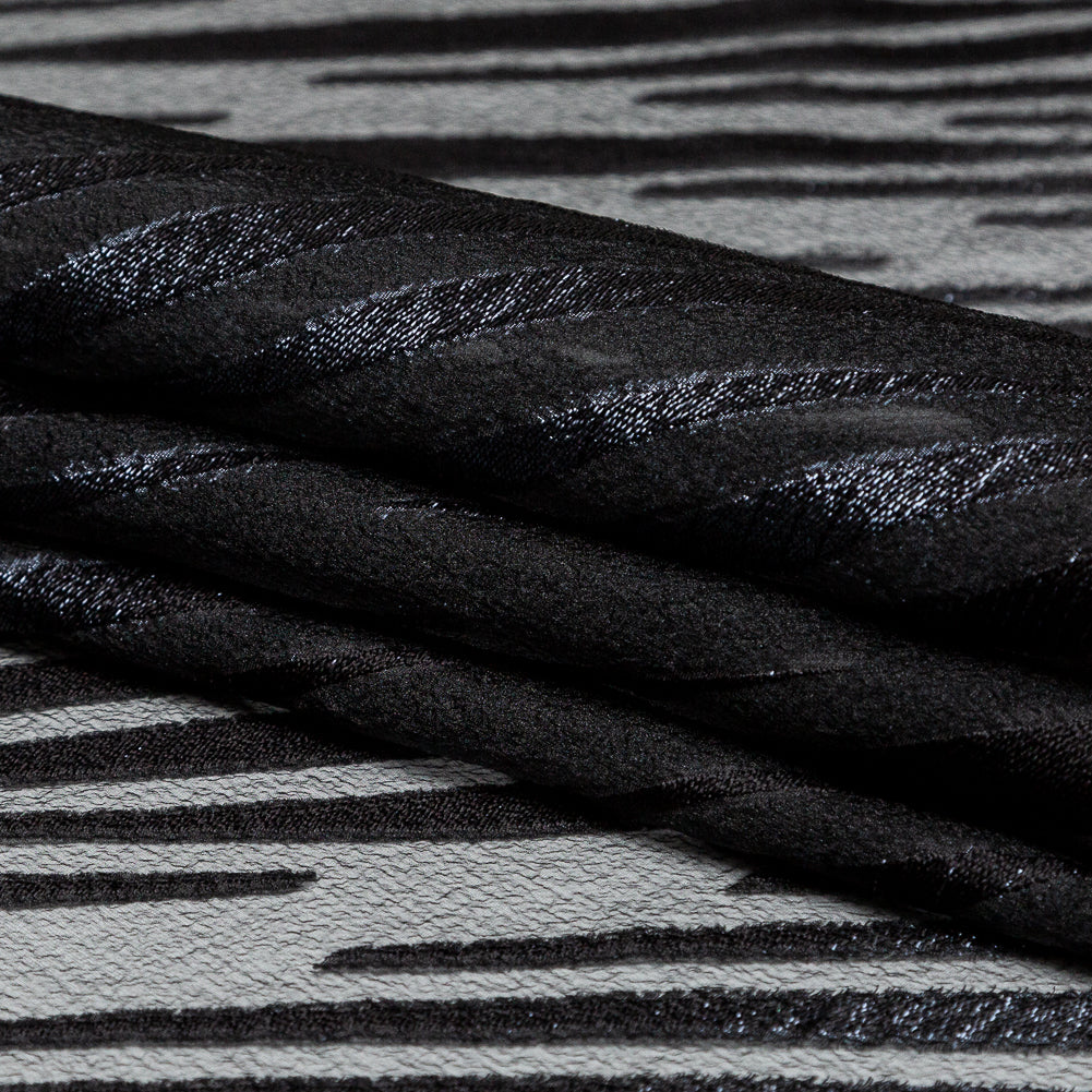Black and Metallic Navy Luxury Tiger Striped Burnout Brocade Folded