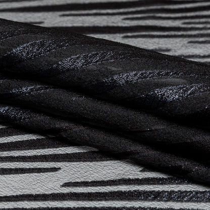 Black and Metallic Navy Luxury Tiger Striped Burnout Brocade Folded