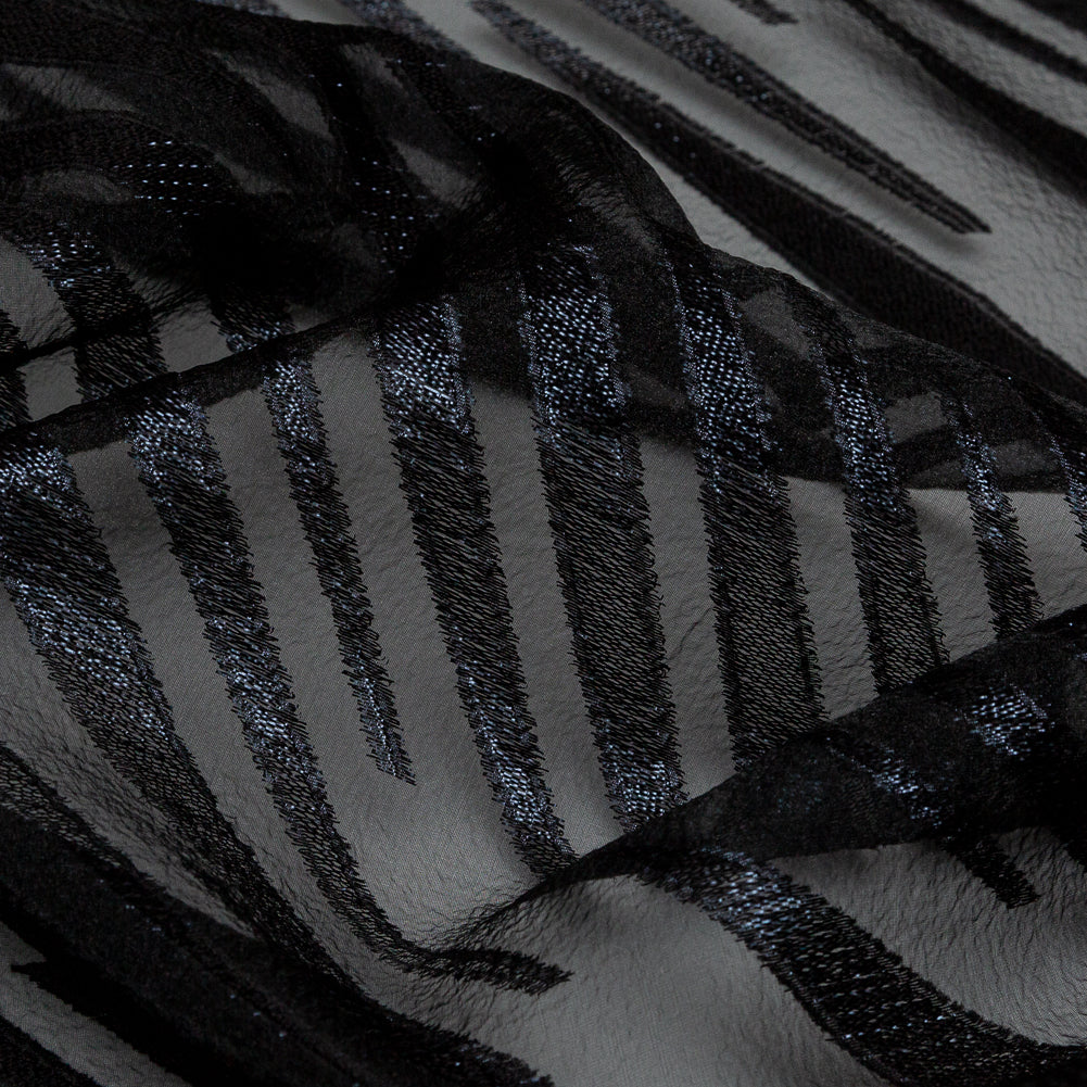 Black and Metallic Navy Luxury Tiger Striped Burnout Brocade Detail