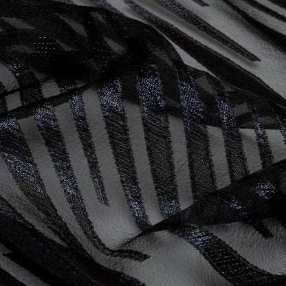 Black and Metallic Navy Luxury Tiger Striped Burnout Brocade Detail