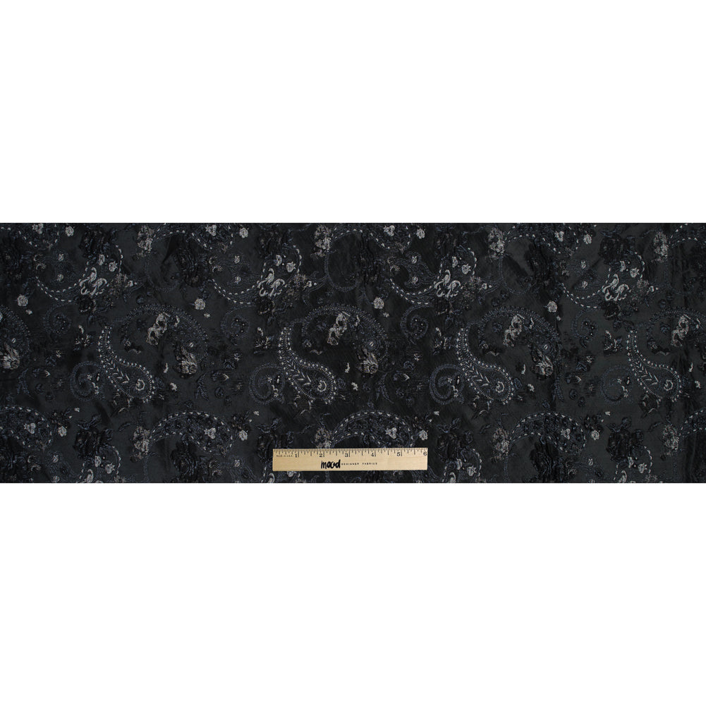 Black and Silver Luxury Paisley Metallic Brocade - Folded