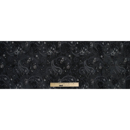 Black and Silver Luxury Paisley Metallic Brocade - Folded