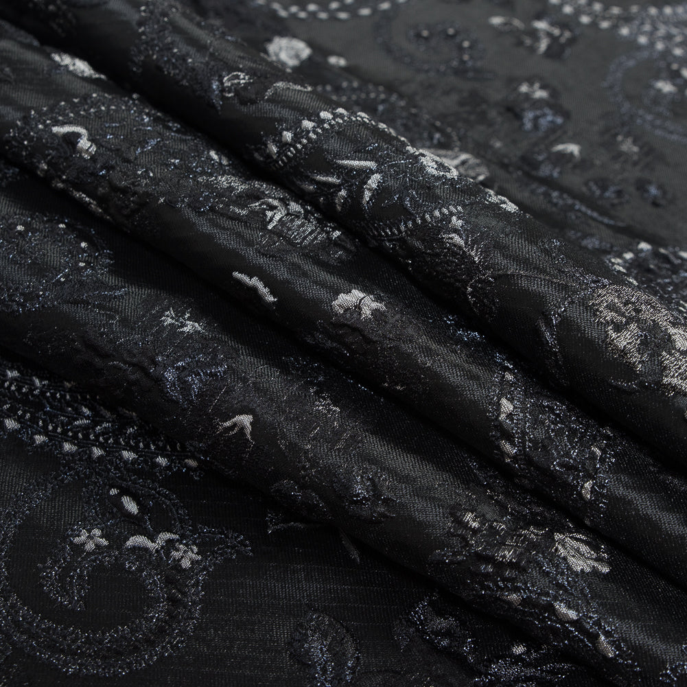 Black and Silver Luxury Paisley Metallic Brocade - Detail