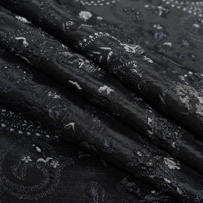 Black and Silver Luxury Paisley Metallic Brocade - Detail