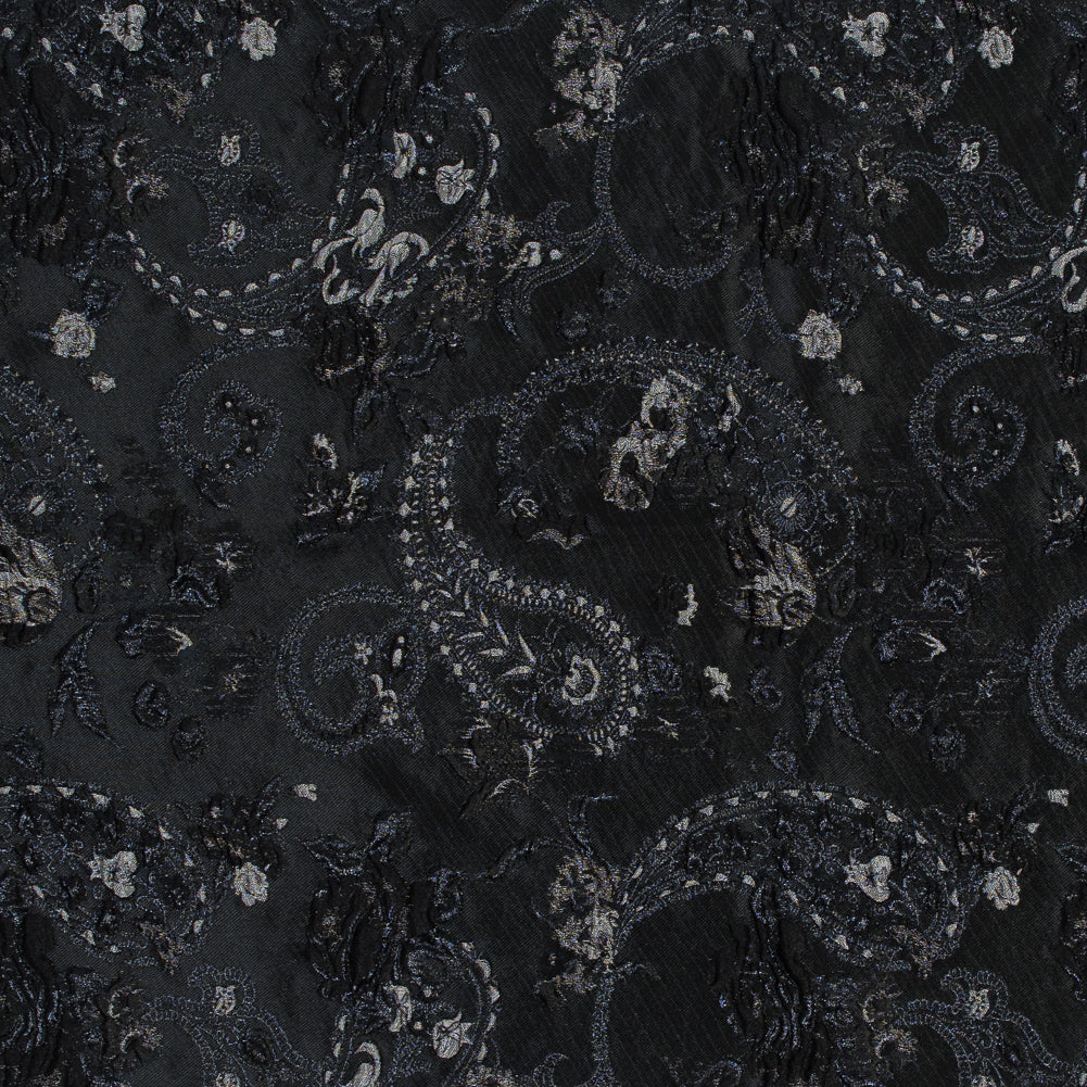 Black and Silver Luxury Paisley Metallic Brocade