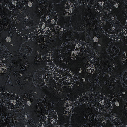 Black and Silver Luxury Paisley Metallic Brocade