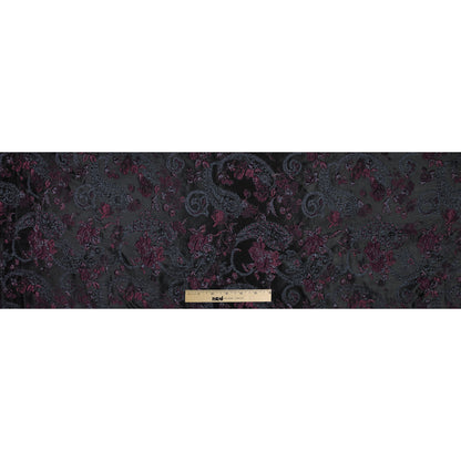 Aubergine and Black Luxury Paisley Metallic Brocade - Folded