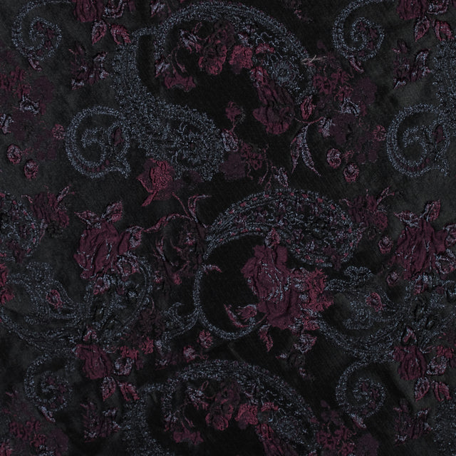 Aubergine and Black Luxury Paisley Metallic Brocade