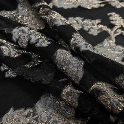 Black and Metallic Gold Luxury Abstract Burnout Brocade Detail