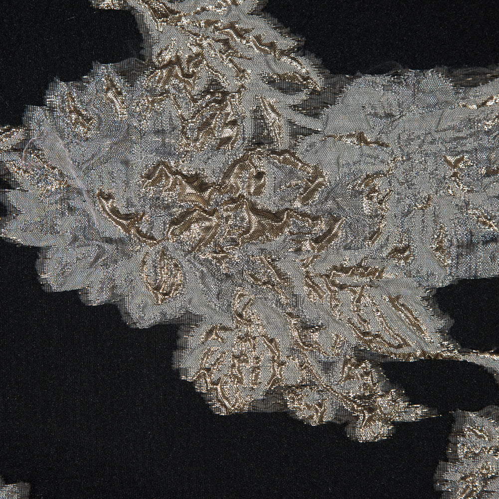 Black and Metallic Gold Luxury Abstract Burnout Brocade Full