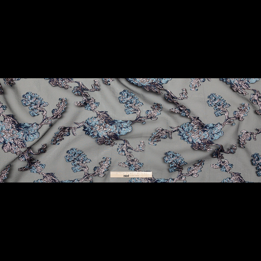 Metallic Blue Granite and Rose Gold Luxury Abstract Burnout Brocade - Full