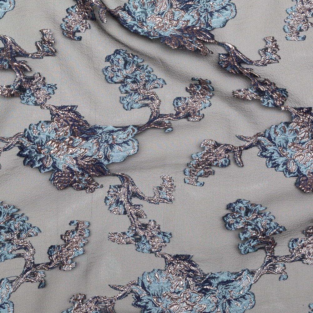Metallic Blue Granite and Rose Gold Luxury Abstract Burnout Brocade