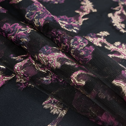 Pink, Purple and Metallic Gold Luxury Abstract Burnout Brocade Detail