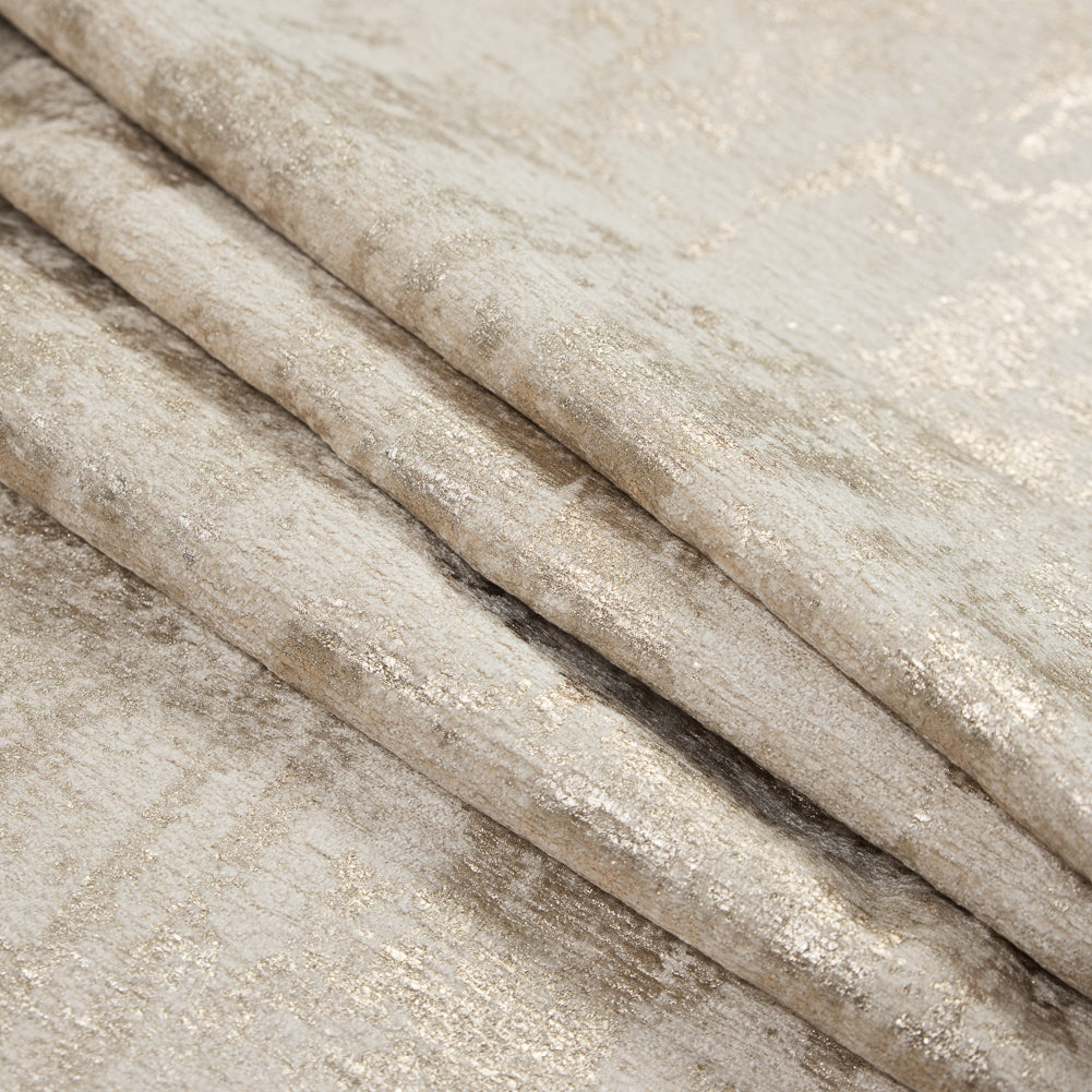 Beige Polyester Chenille with Metallic Gold Foil - Folded