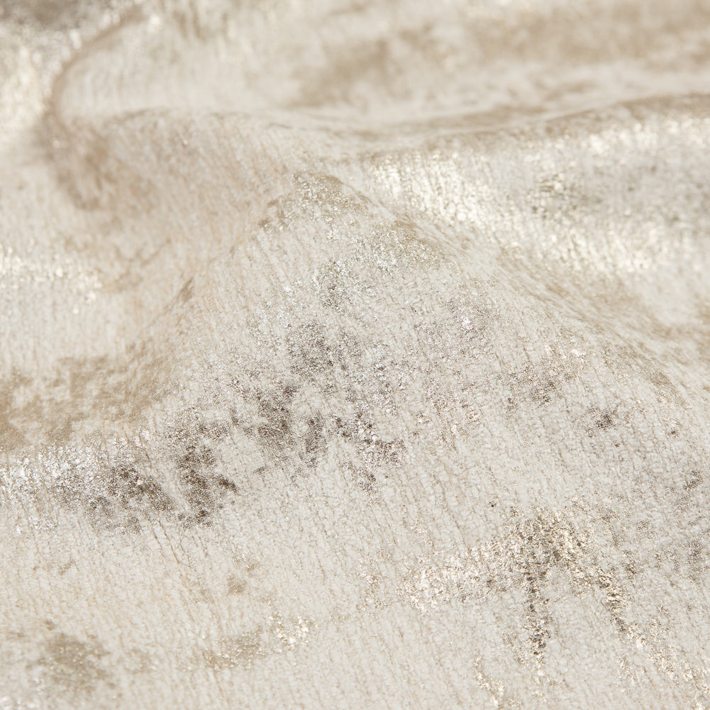 Beige Polyester Chenille with Metallic Gold Foil - Detail