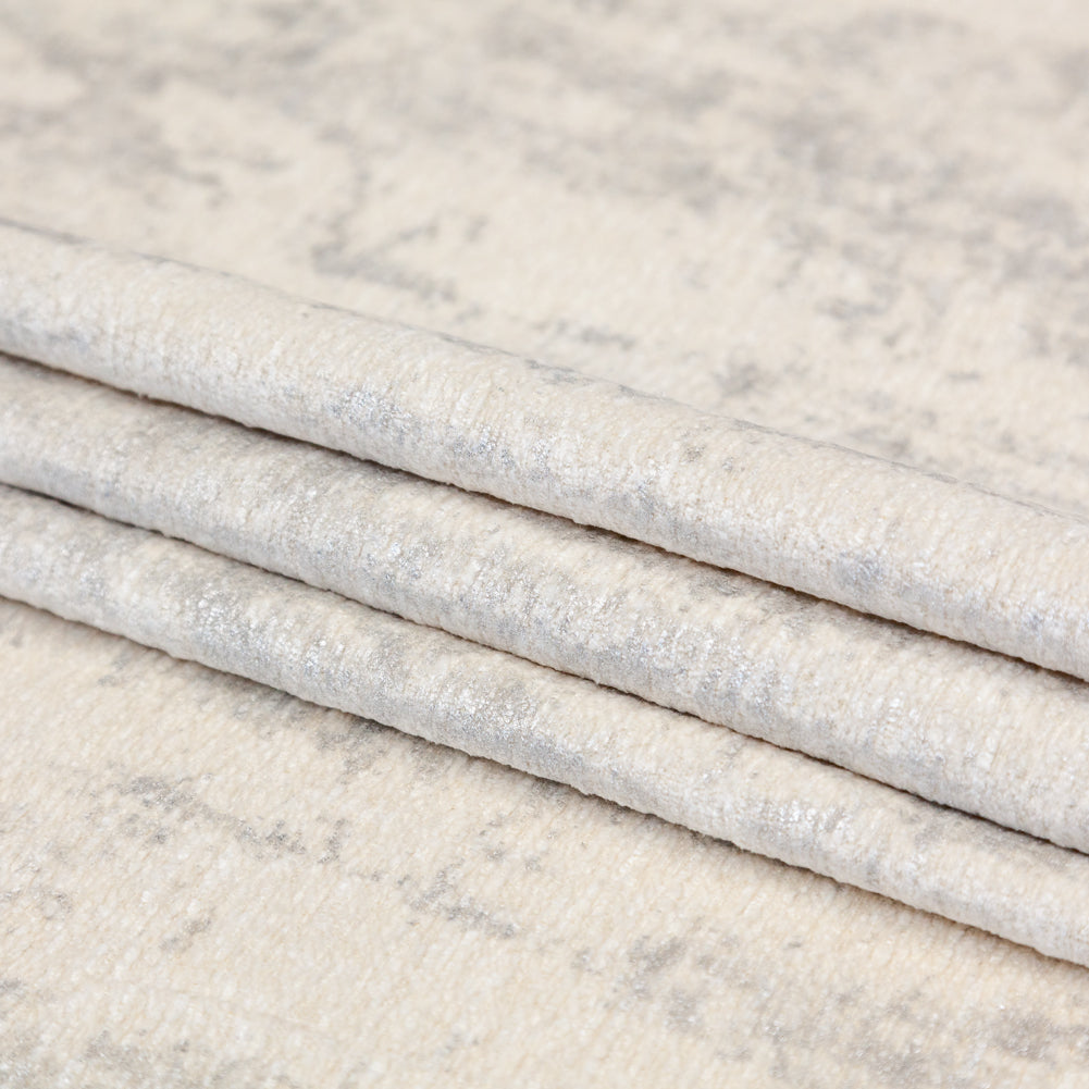 Cream Polyester Chenille with Metallic Silver Foil Folded