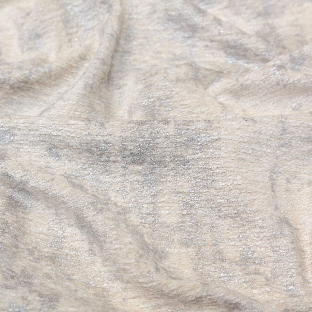 Cream Polyester Chenille with Metallic Silver Foil Detail