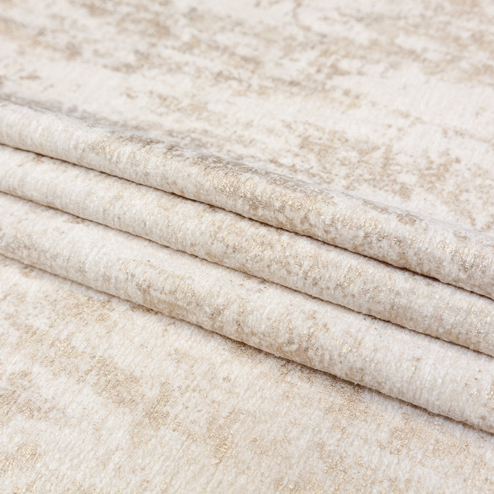 White Polyester Chenille with Metallic Champagne Foil - Folded