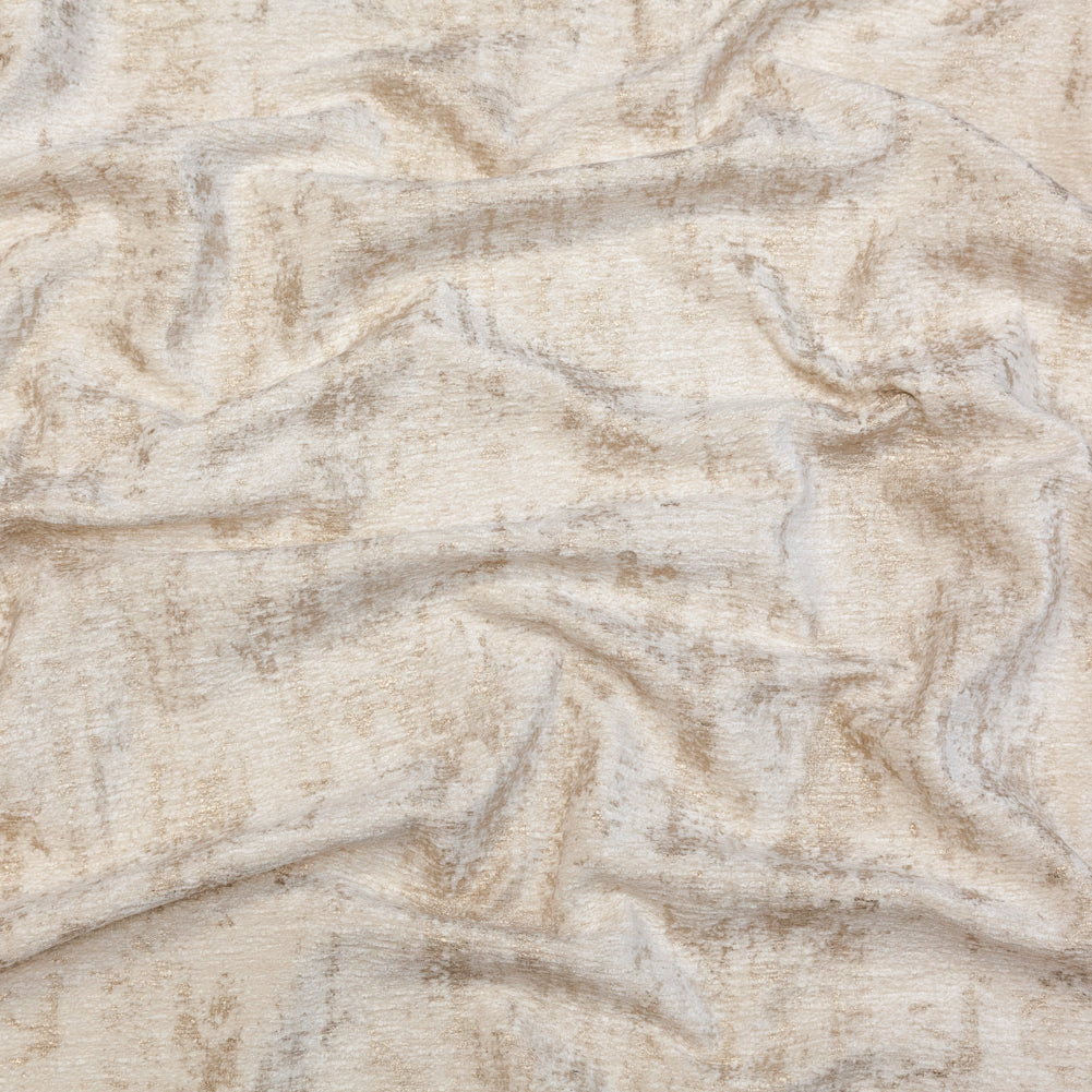 White Polyester Chenille with Metallic Champagne Foil