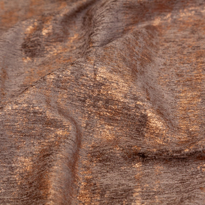 Brown Polyester Chenille with Metallic Bronze Foil - Detail