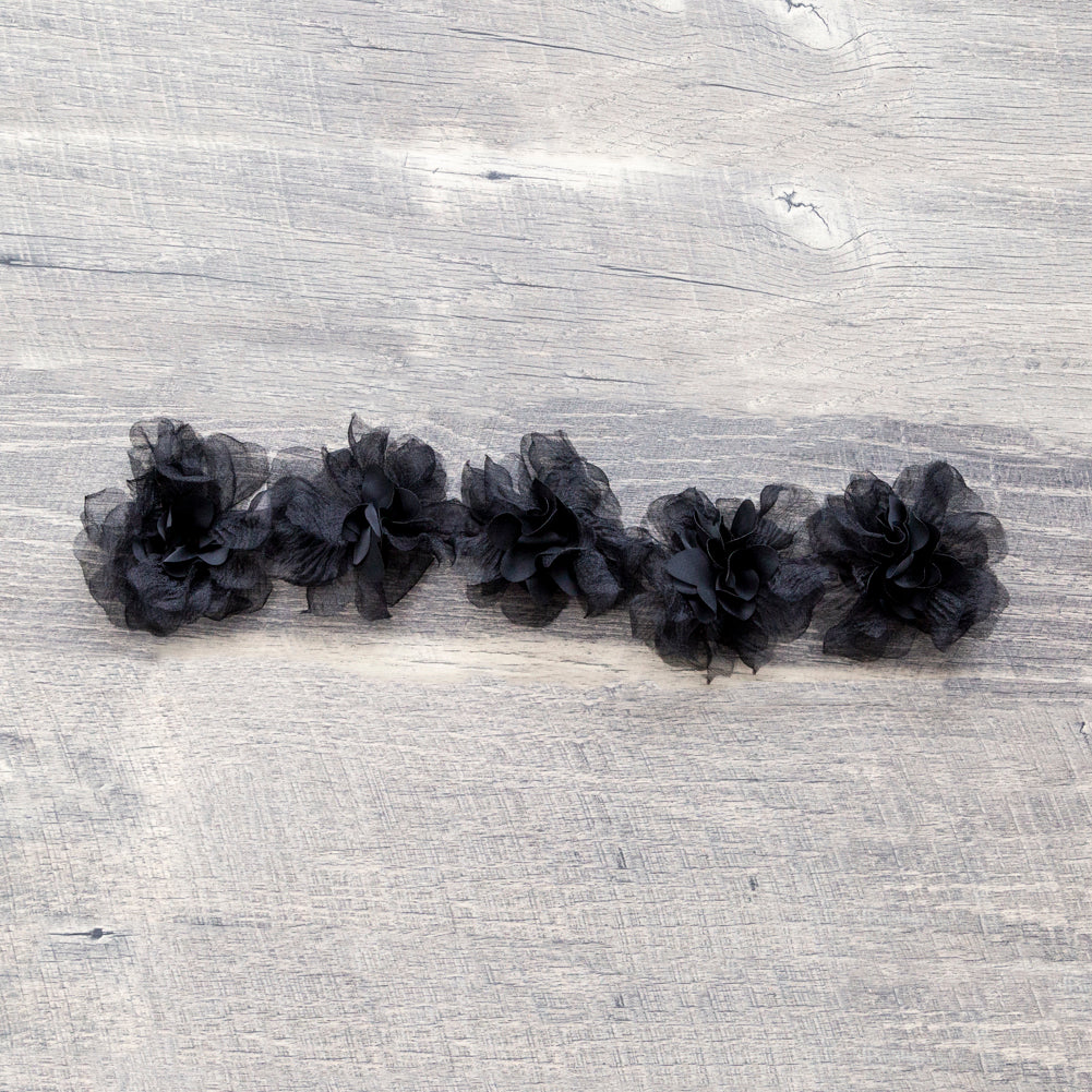 Italian Black 3D Floral Fabric Trim - 4 - Detail