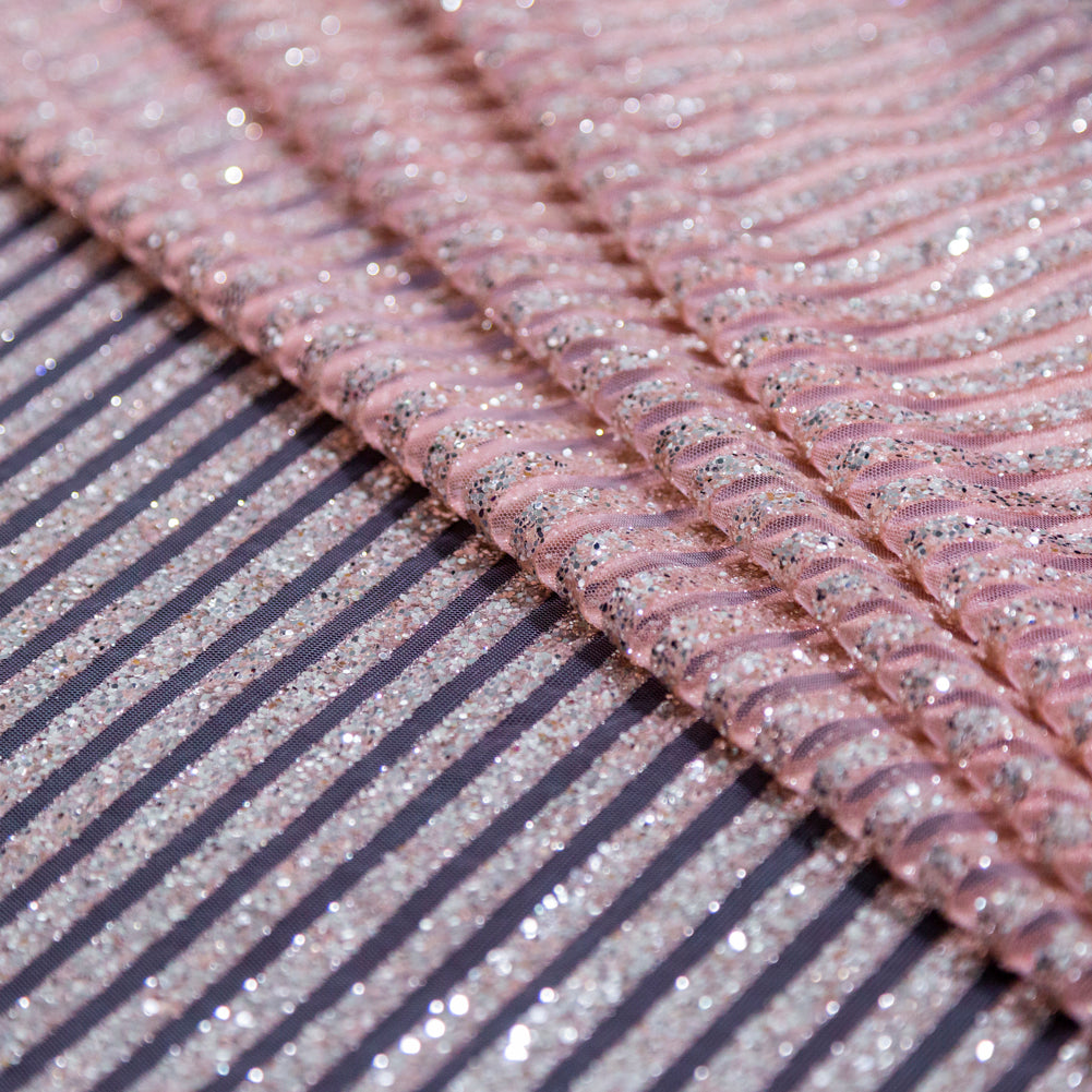 Metallic Silver Glitter and Pink Striped Tulle - Detail
