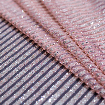 Metallic Silver Glitter and Pink Striped Tulle - Detail