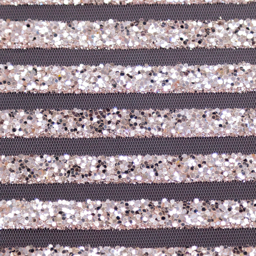 Metallic Silver Glitter and Pink Striped Tulle - Full